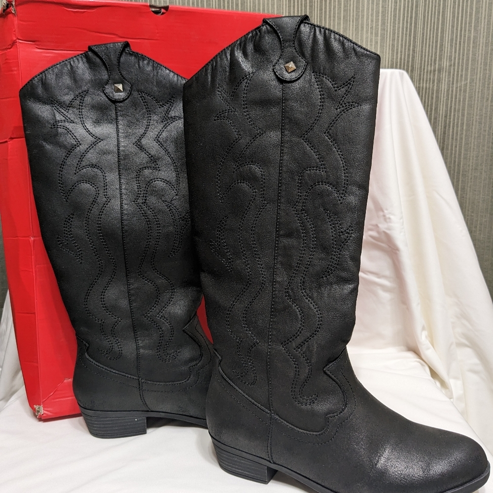 Womens Size 8 M Black Slip-on Western Boots